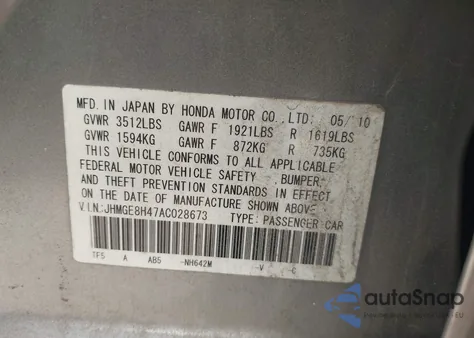 2010 Honda Fit Sport from USA, damaged, VIN JHMGE8H47AC028673